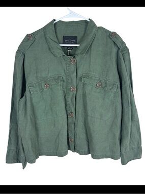 Sanctuary 100% Linen Cropped Utility Jacket Women’s Size XL In Army Green NWT